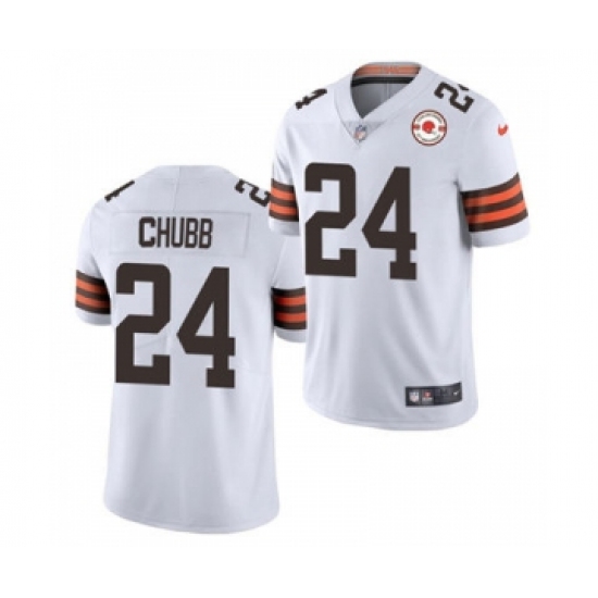 Men's Cleveland Browns 24 Nick Chubb 2021 White 75th Anniversary Patch Vapor Untouchable Limited Jersey