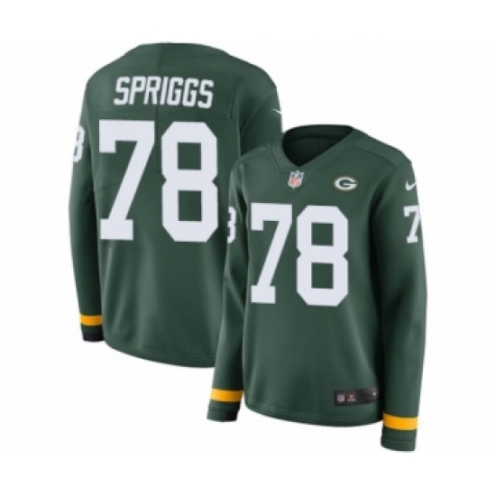 Women's Nike Green Bay Packers 78 Jason Spriggs Limited Green Therma Long Sleeve NFL Jersey