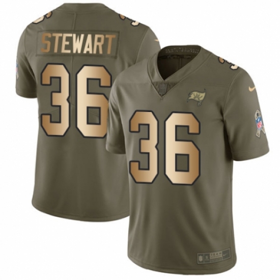 Youth Nike Tampa Bay Buccaneers 36 M.J. Stewart Limited Olive/Gold 2017 Salute to Service NFL Jersey