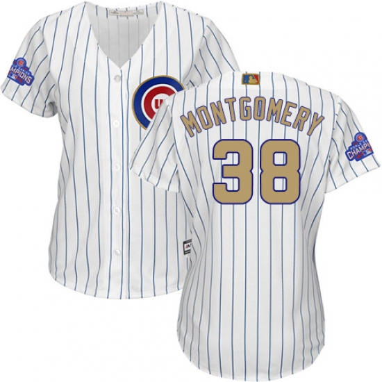 Women's Majestic Chicago Cubs 38 Mike Montgomery Authentic White 2017 Gold Program MLB Jersey