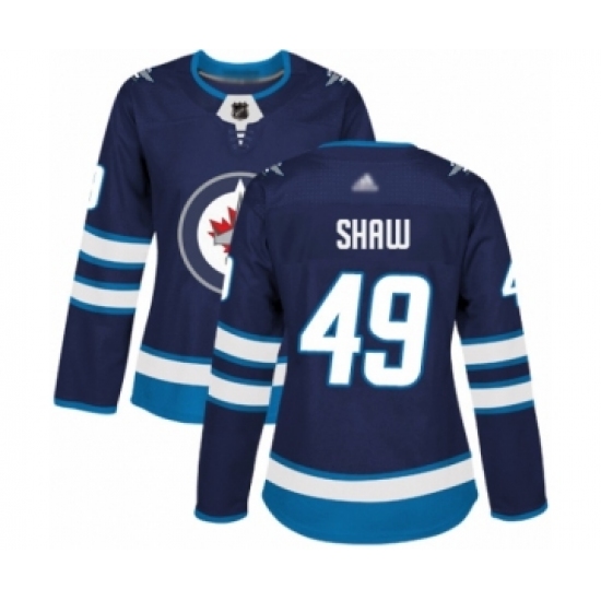 Women's Winnipeg Jets 49 Logan Shaw Authentic Navy Blue Home Hockey Jersey