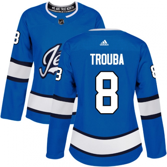 Women's Adidas Winnipeg Jets 8 Jacob Trouba Authentic Blue Alternate NHL Jersey