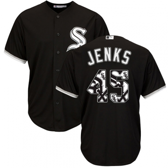 Men's Majestic Chicago White Sox 45 Bobby Jenks Authentic Black Team Logo Fashion Cool Base MLB Jersey