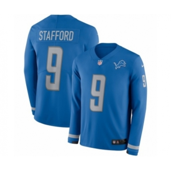 Men's Nike Detroit Lions 9 Matthew Stafford Limited Blue Therma Long Sleeve NFL Jersey