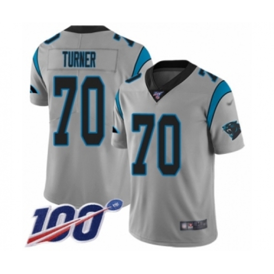 Men's Carolina Panthers 70 Trai Turner Silver Inverted Legend Limited 100th Season Football Jersey