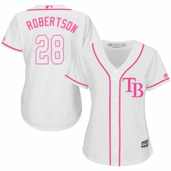 Women's Majestic Tampa Bay Rays 28 Daniel Robertson Authentic White Fashion Cool Base MLB Jersey