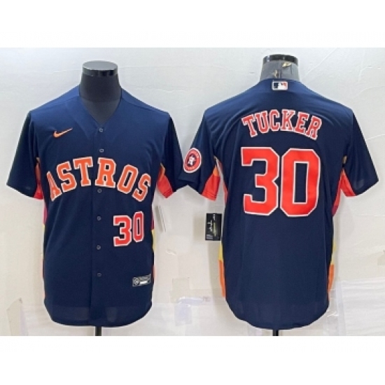 Men's Houston Astros 30 Kyle Tucker Number Navy Blue With Patch Stitched MLB Cool Base Nike Jersey