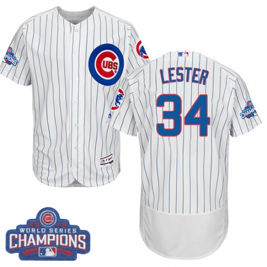 Men's Majestic Chicago Cubs 34 Jon Lester White 2016 World Series Champions Flexbase Authentic Collection MLB Jersey