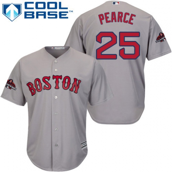 Youth Majestic Boston Red Sox 25 Steve Pearce Authentic Grey Road Cool Base 2018 World Series Champions MLB Jersey