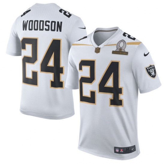 Men's Nike Oakland Raiders 24 Charles Woodson Elite White Team Rice 2016 Pro Bowl NFL Jersey