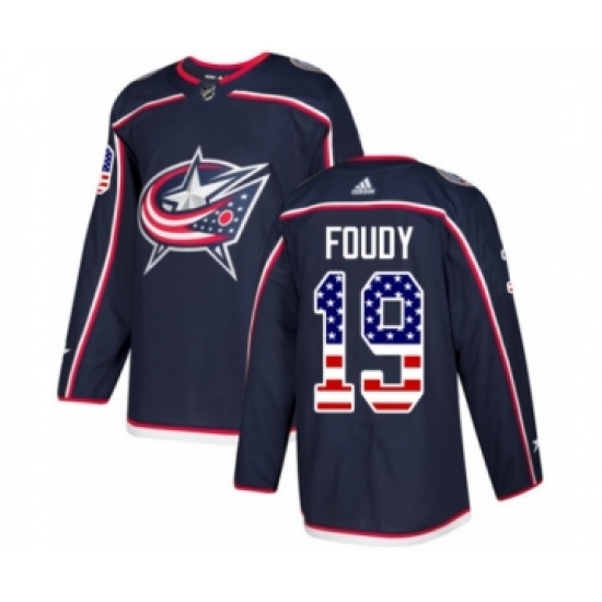 Men's Adidas Columbus Blue Jackets 19 Liam Foudy Authentic Navy Blue USA Flag Fashion NHL Jersey