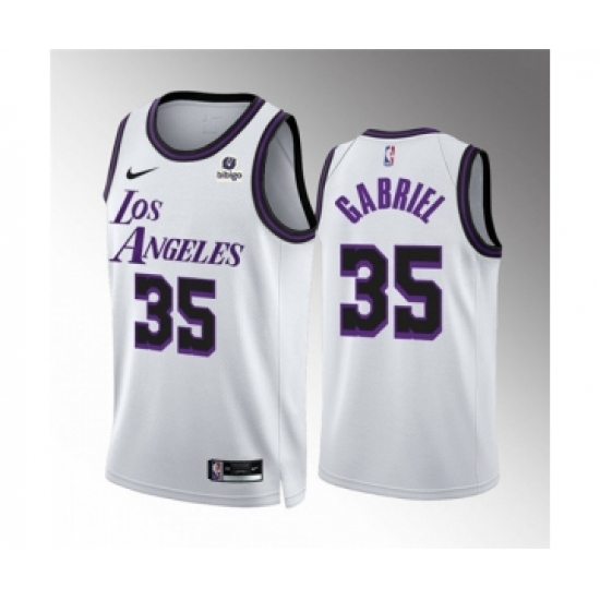 Men's Los Angeles Lakers 35 Wenyen Gabriel White City Edition Stitched Basketball Jersey