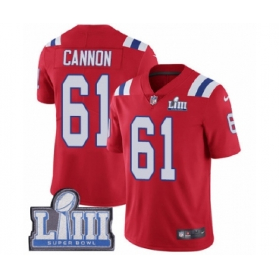 Men's Nike New England Patriots 61 Marcus Cannon Red Alternate Vapor Untouchable Limited Player Super Bowl LIII Bound NFL Jersey