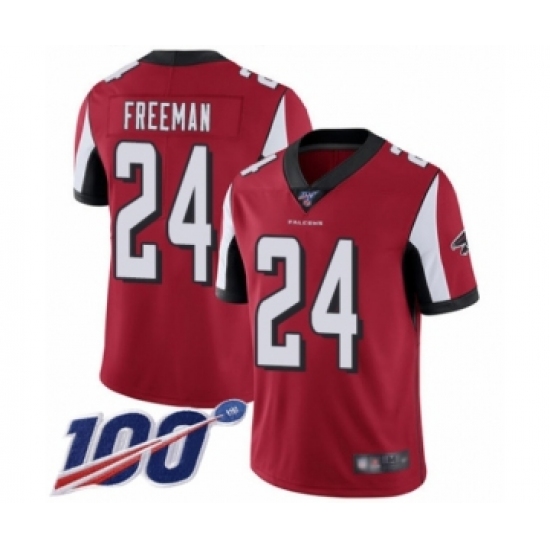 Men's Atlanta Falcons 24 Devonta Freeman Red Team Color Vapor Untouchable Limited Player 100th Season Football Jersey