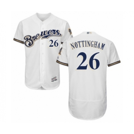 Men's Milwaukee Brewers 26 Jacob Nottingham White Alternate Flex Base Authentic Collection Baseball Player Jersey