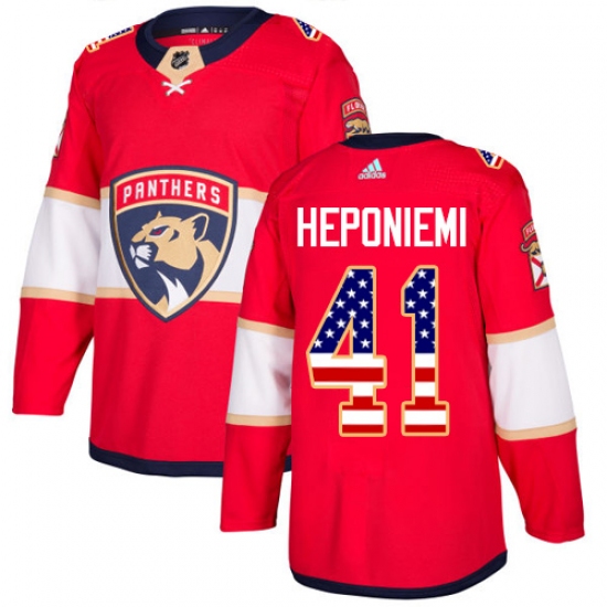 Men's Adidas Florida Panthers 41 Aleksi Heponiemi Authentic Red USA Flag Fashion NHL Jersey