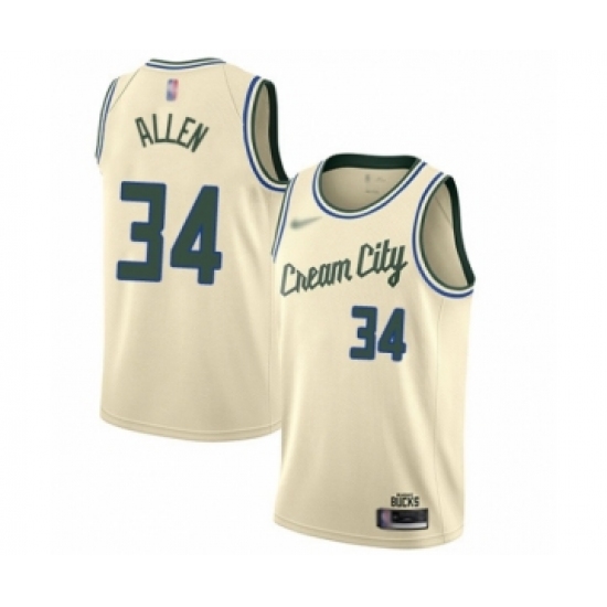 Women's Milwaukee Bucks 34 Ray Allen Swingman Cream Basketball Jersey - 2019 20 City Edition