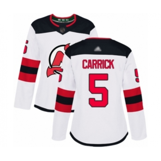 Women's New Jersey Devils 5 Connor Carrick Authentic White Away Hockey Jersey