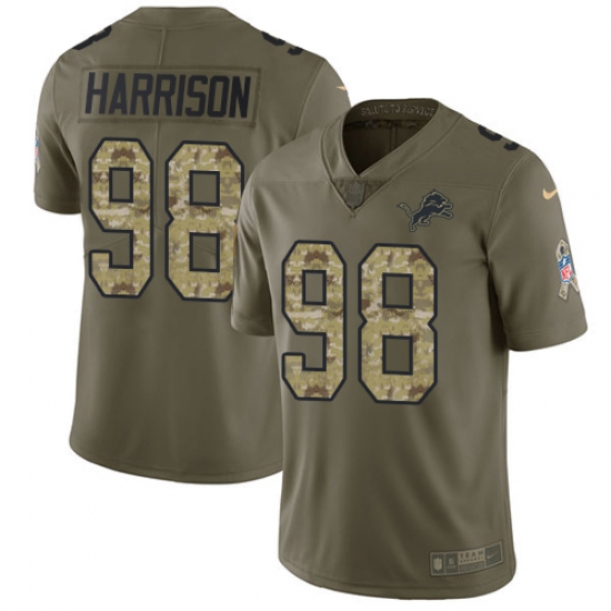 Men's Nike Detroit Lions 98 Damon Harrison Limited Olive Camo Salute to Service NFL Jersey