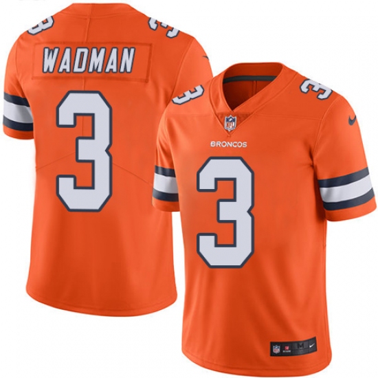 Youth Nike Denver Broncos 3 Colby Wadman Limited Orange Rush Vapor Untouchable NFL Jersey