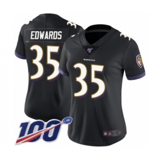 Women's Baltimore Ravens 35 Gus Edwards Black Alternate Vapor Untouchable Limited Player 100th Season Football Jersey