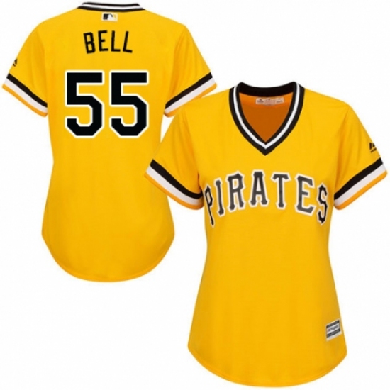 Women's Majestic Pittsburgh Pirates 55 Josh Bell Authentic Gold Alternate Cool Base MLB Jersey