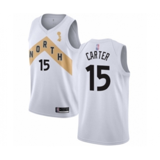 Men's Toronto Raptors 15 Vince Carter Swingman White 2019 Basketball Finals Champions Jersey - City Edition