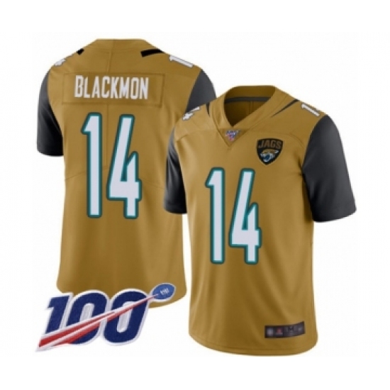 Men's Jacksonville Jaguars 14 Justin Blackmon Limited Gold Rush Vapor Untouchable 100th Season Football Jersey