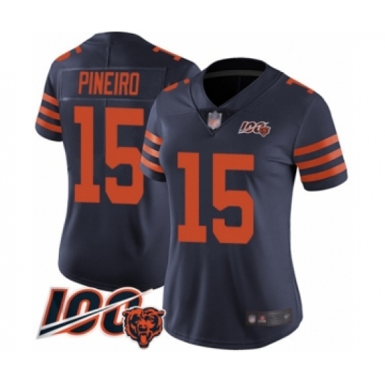 Women's Chicago Bears 15 Eddy Pineiro Limited Navy Blue Rush Vapor Untouchable 100th Season Football Jersey