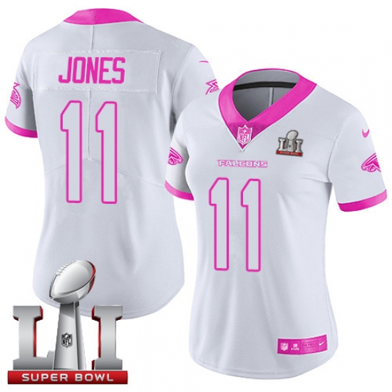 Women's Nike Atlanta Falcons 11 Julio Jones Limited White/Pink Rush Fashion Super Bowl LI 51 NFL Jersey