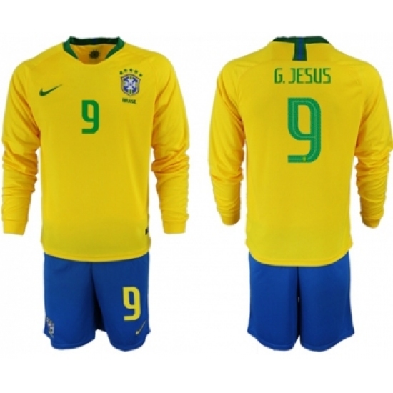 Brazil 9 G.Jesus Home Long Sleeves Soccer Country Jersey