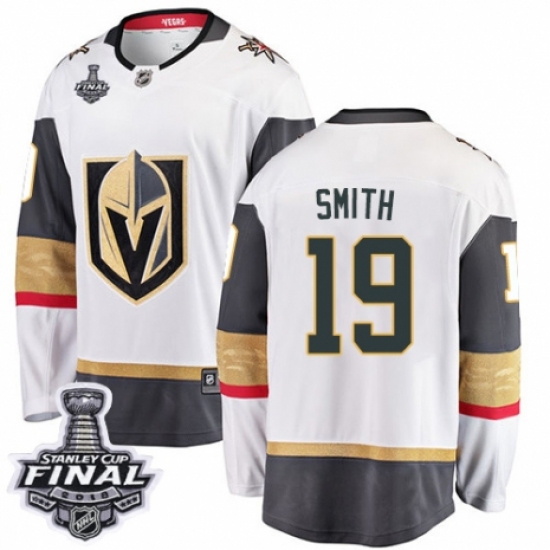 Men's Vegas Golden Knights 19 Reilly Smith Authentic White Away Fanatics Branded Breakaway 2018 Stanley Cup Final NHL Jersey