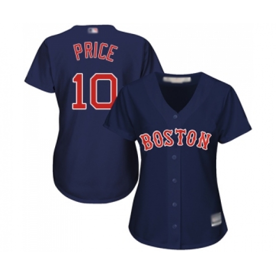 Women's Boston Red Sox 10 David Price Replica Navy Blue Alternate Road Baseball Jersey