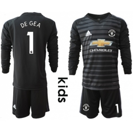 Manchester United 1 De Gea Black Goalkeeper Long Sleeves Kid Soccer Club Jersey