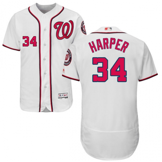 Men's Majestic Washington Nationals 34 Bryce Harper White Home Flex Base Authentic Collection MLB Jersey