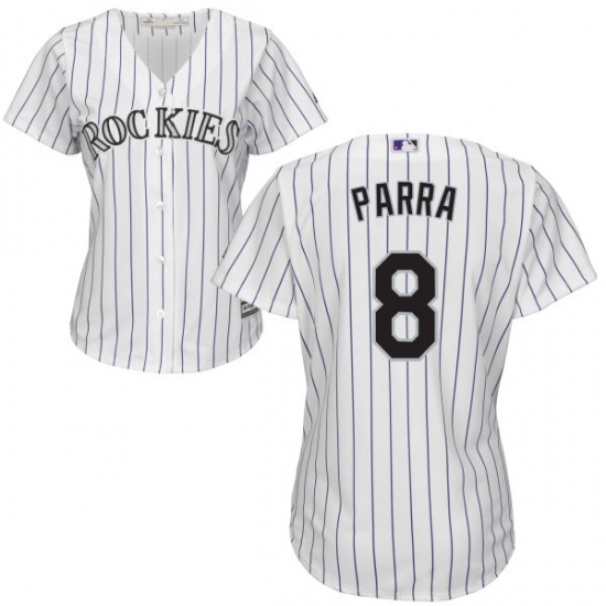 Women's Majestic Colorado Rockies 8 Gerardo Parra Authentic White Home Cool Base MLB Jersey