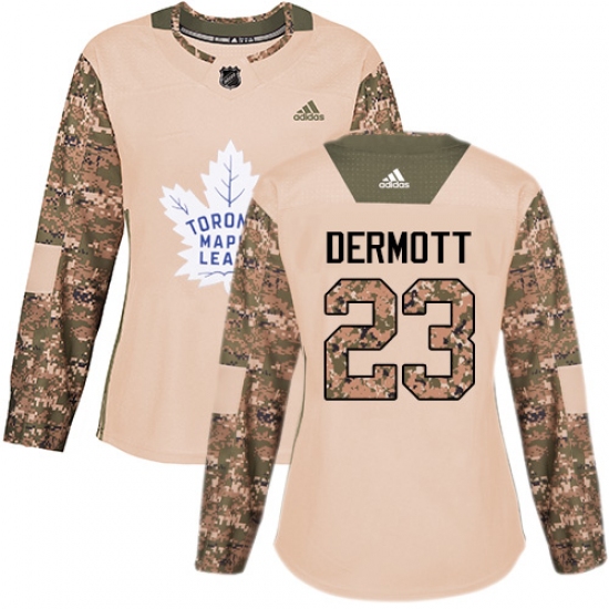 Women's Adidas Toronto Maple Leafs 23 Travis Dermott Authentic Camo Veterans Day Practice NHL Jersey