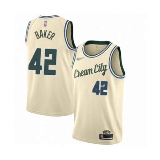 Women's Milwaukee Bucks 42 Vin Baker Swingman Cream Basketball Jersey - 2019 20 City Edition