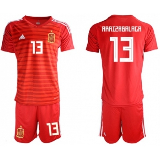 Spain 13 Arrizabalaga Red Goalkeeper Soccer Country Jersey