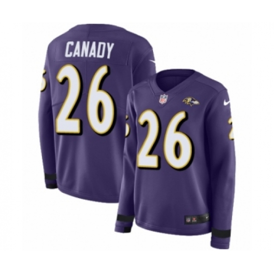 Women's Nike Baltimore Ravens 26 Maurice Canady Limited Purple Therma Long Sleeve NFL Jersey