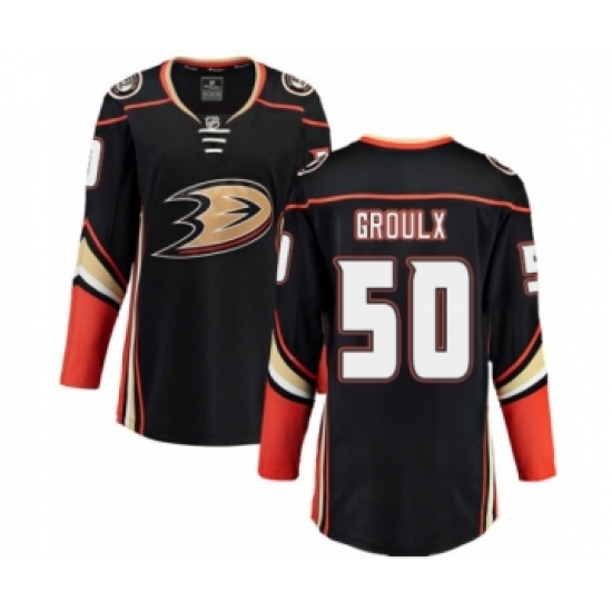 Women's Anaheim Ducks 50 Benoit-Olivier Groulx Authentic Black Home Fanatics Branded Breakaway NHL Jersey