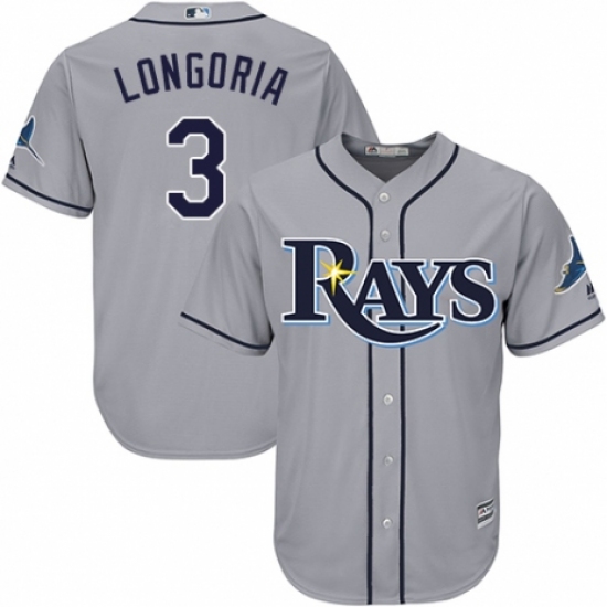 Men's Majestic Tampa Bay Rays 3 Evan Longoria Replica Grey Road Cool Base MLB Jersey