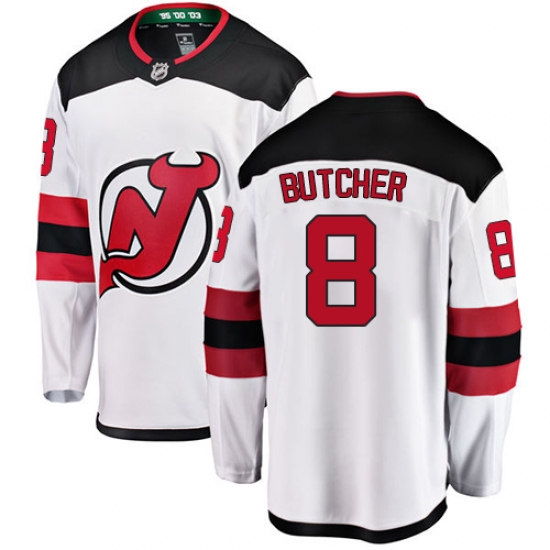 Men's New Jersey Devils 8 Will Butcher Fanatics Branded White Away Breakaway NHL Jersey