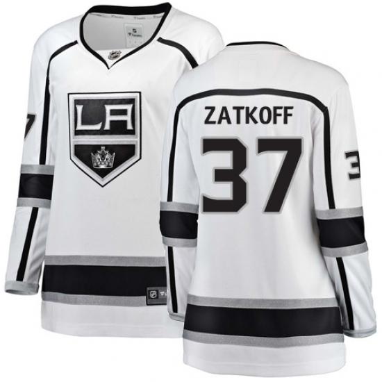 Women's Los Angeles Kings 37 Jeff Zatkoff Authentic White Away Fanatics Branded Breakaway NHL Jersey