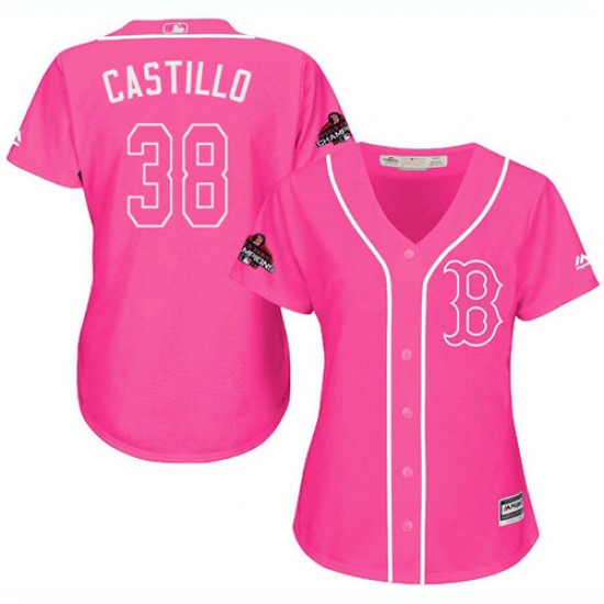 Women's Majestic Boston Red Sox 38 Rusney Castillo Authentic Pink Fashion 2018 World Series Champions MLB Jersey