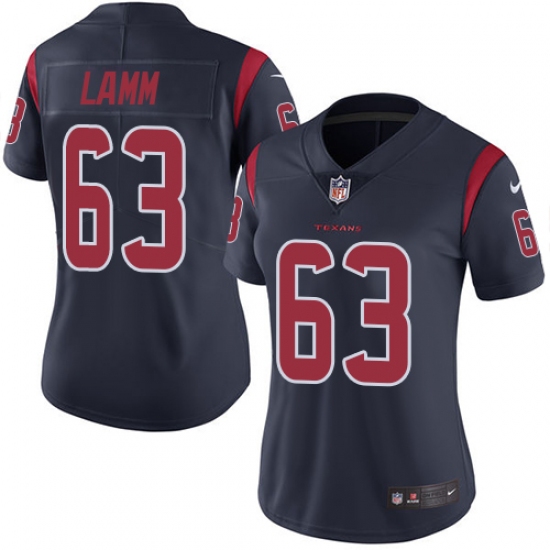 Women's Nike Houston Texans 63 Kendall Lamm Limited Navy Blue Rush Vapor Untouchable NFL Jersey