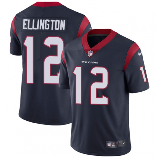 Youth Nike Houston Texans 12 Bruce Ellington Navy Blue Team Color Vapor Untouchable Elite Player NFL Jersey