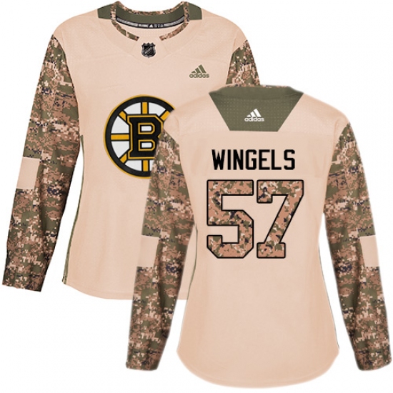 Women's Adidas Boston Bruins 57 Tommy Wingels Authentic Camo Veterans Day Practice NHL Jersey