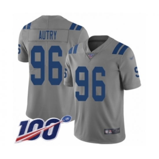 Youth Indianapolis Colts 96 Denico Autry Limited Gray Inverted Legend 100th Season Football Jersey