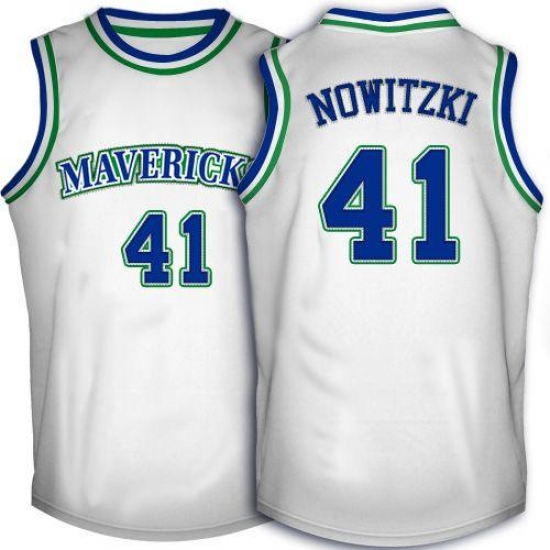 Men's Adidas Dallas Mavericks 41 Dirk Nowitzki Authentic White Throwback NBA Jersey